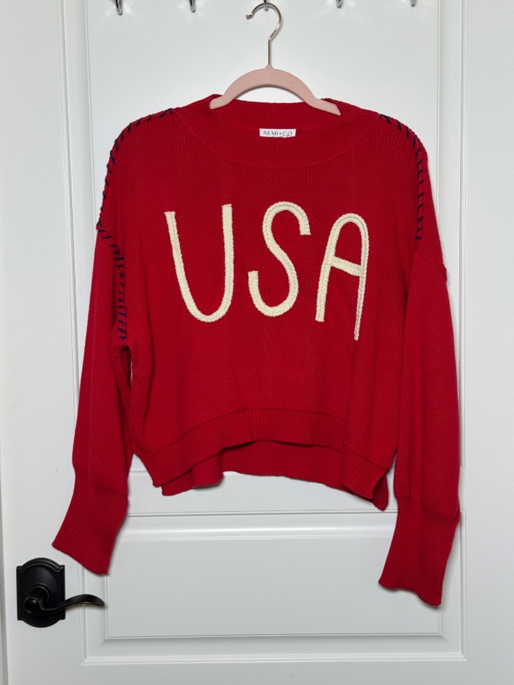RED CABLE KNIT "USA" LONG SLEEVE SWEATER SIZE SMALL - NWT - Picture 8 of 12